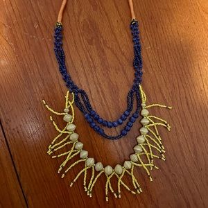 Noonday handmade beaded necklace, color: yellow, blue, orange